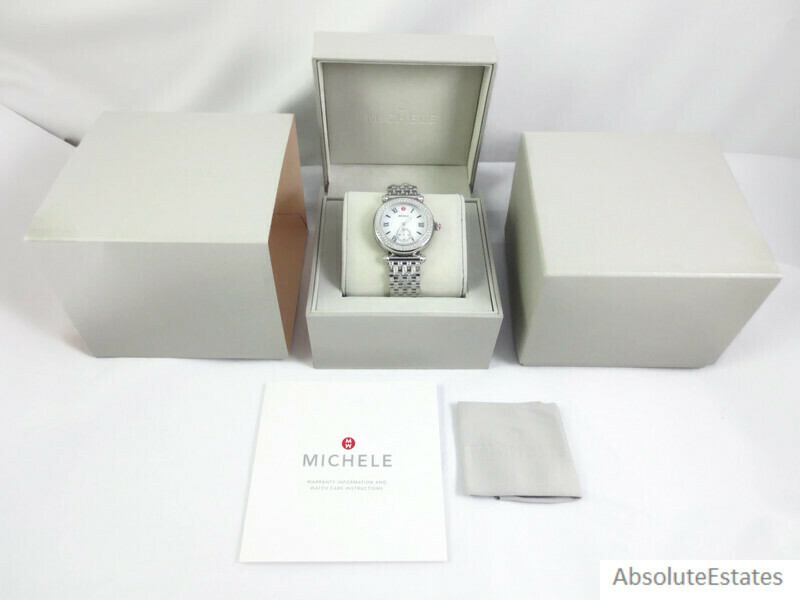 Pre-owned Michele Silver Diamond Caber Watch & Diamond Band Mw16a01a2025 Box
