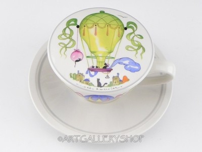 Villeroy & Boch LE BALLON CUP AND SAUCER WITH LID Hot Air Balloons Rare!