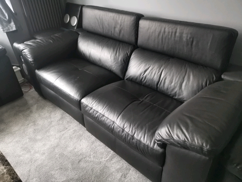 3 Seater Black Leather Electric Recliner Sofa www