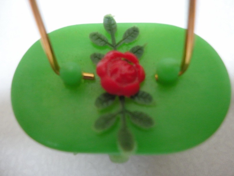 Vintage New Old Stock Green Purse Size Rain Hat,  White Bonnet - Insides Intact