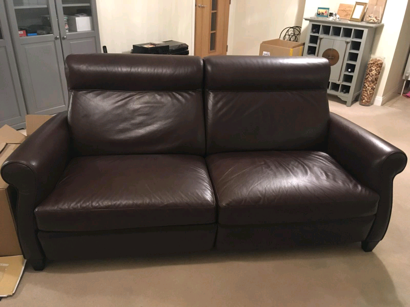 Chocolate brown leather double recliner sofa. in Winchester