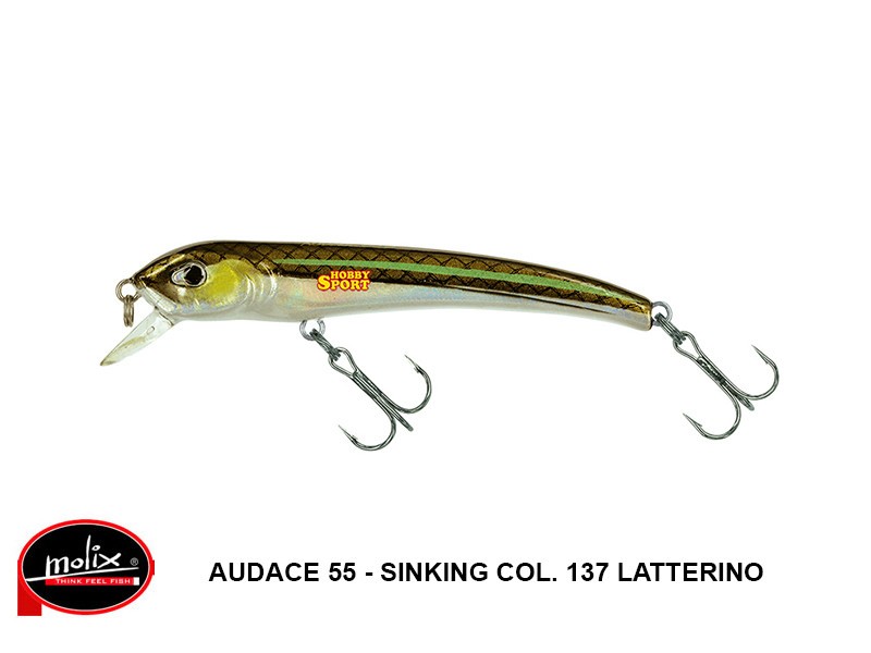 MOLIX AUDACE 55 SINKING 2,5 GR COL 137 LATTERINO SPINNING MARE PICCOLA TRAINA