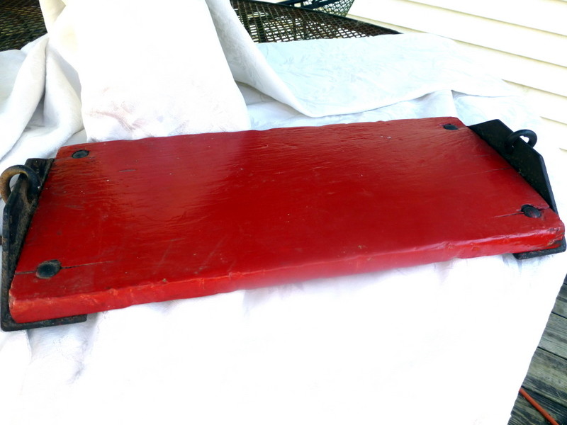 Vintage CHILD'S OLD RED GARDEN Tree Wood SWING Seat Farm Yard Set Black Hardware