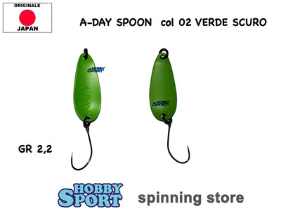 A-DAY SPOON 2,2 GR COLORE 02 VERDE OPACO TROUT AREA SPINNING LAGO MADE IN JAPAN