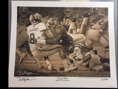 DANIEL MOORE ALABAMA FOOTBALL LEAP OF FAITH PENCIL SKETCH JONATHON ALLEN PRINT