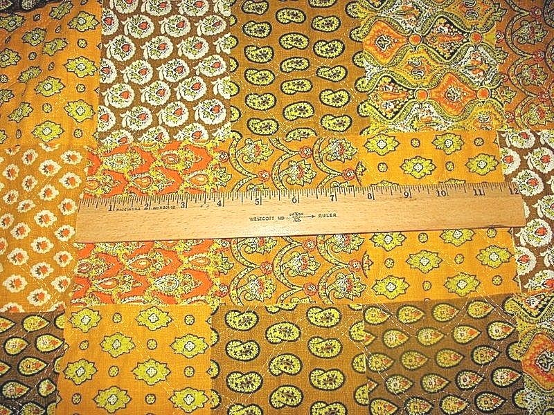VTG 70'S Paisley Patchwork Print Quilted SALVAGED Fabric Orange Brown 34
