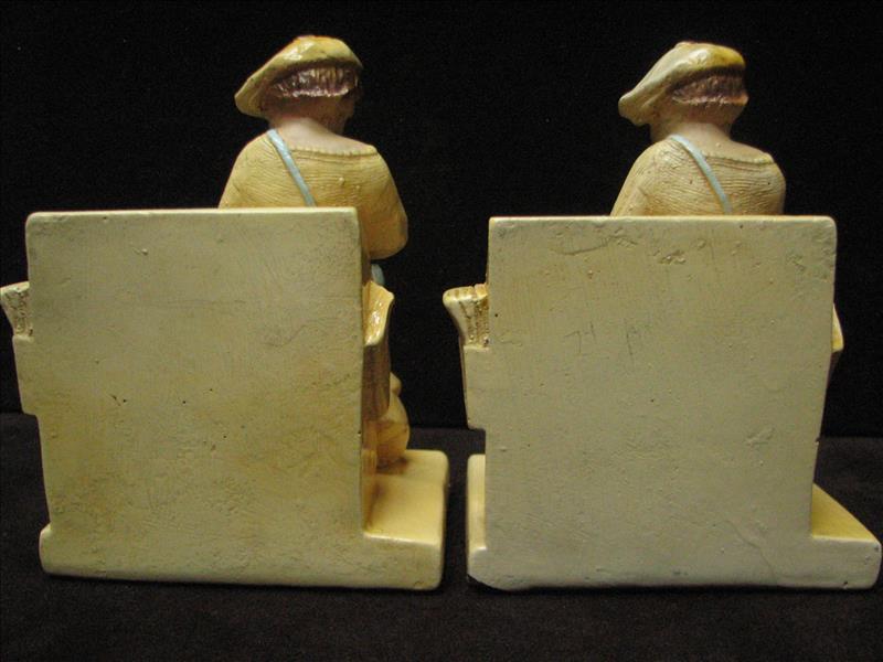 Antique-1920s to 30s---NEWSPAPER BOYS & HOUND DOG BOOKENDS----chalk ware vintage