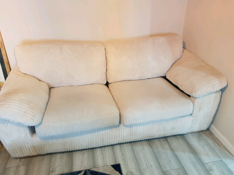 2 x large cream cord fabric sofas (2m width) (will sell separately