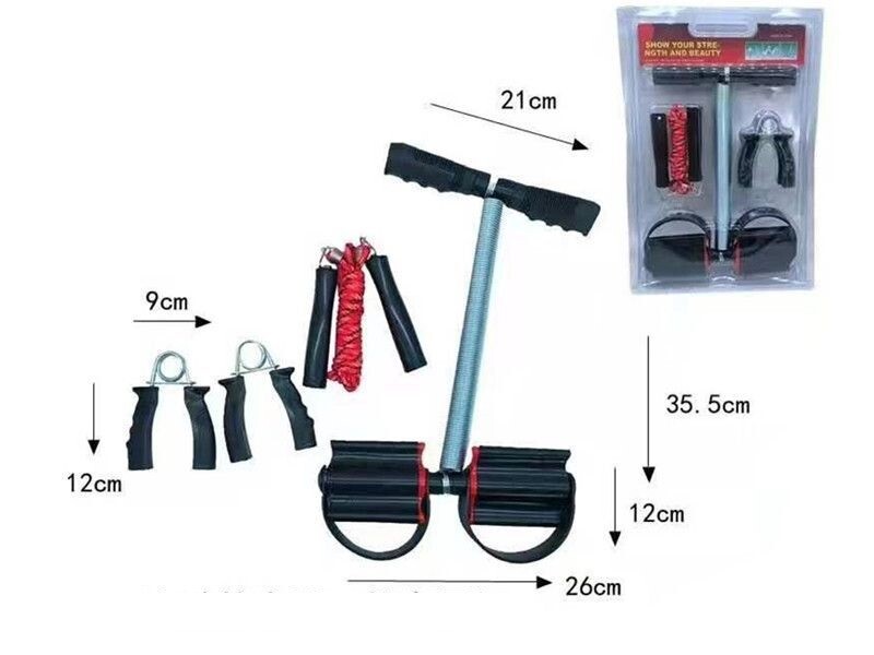 Set Attrezzi Estensore Elastico Corda Salto 2 Pinza Mano Palestra Fitness luc