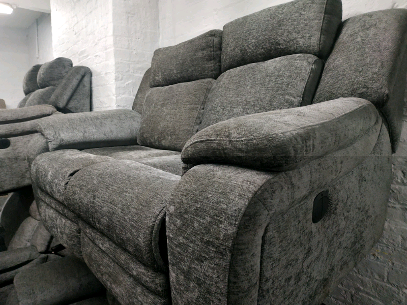 DFS Charcoal Grey Fabric 3 + 2 All Reclining Sofa Set in Ashtonunder