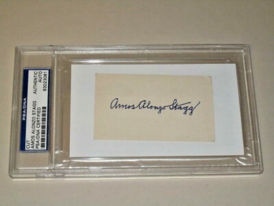 Amos Alonzo Stagg signed Index Card PSA/DNA Slabbed