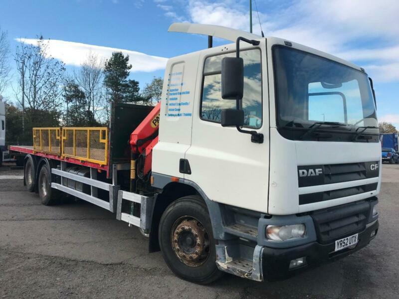 2002 DAF CF 75.250 6X2 HIAB LORRY FLAT BED WITH CRANE PALFINGER PK 95