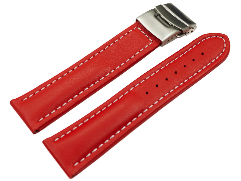 Bracelet De Montre En Cuir De Veau Véritable Téju Rouge - 18/20/22/24mm - Watchband Berlin Neuf