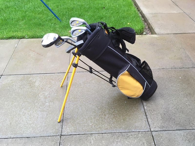 Junior kids children's golden bear golf clubs, irons wood, putter & bag