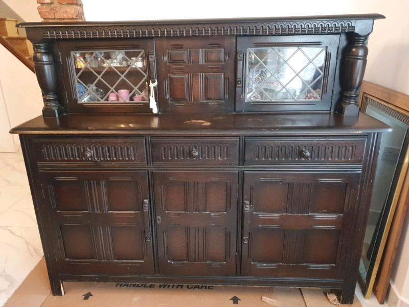 VINTAGE RETRO 70S FURNITURE DARK WOOD DINING TABLE AND DRESSER | in