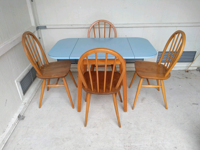 Drop Leaf Dining Table and 4 Ercol Chairs Vintage Retro ...
