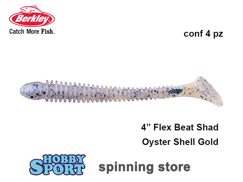 BERKLEY FLEX BEAT SHAD 4" COLORE OYSTER SHELL 10 CM SPIGOLA BLACK BASS CONF 4 PZ