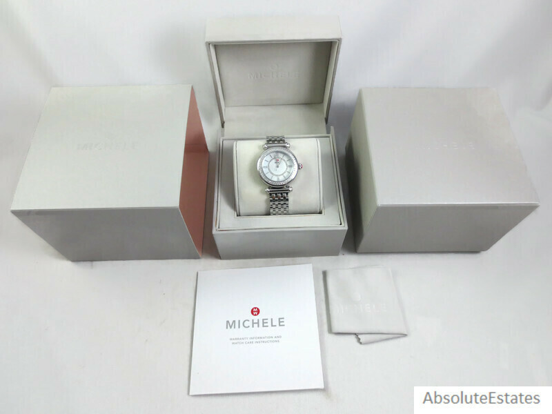 Pre-owned Michele Silver Diamond Caber Mid Ladies Watch Mww16e000008 Box