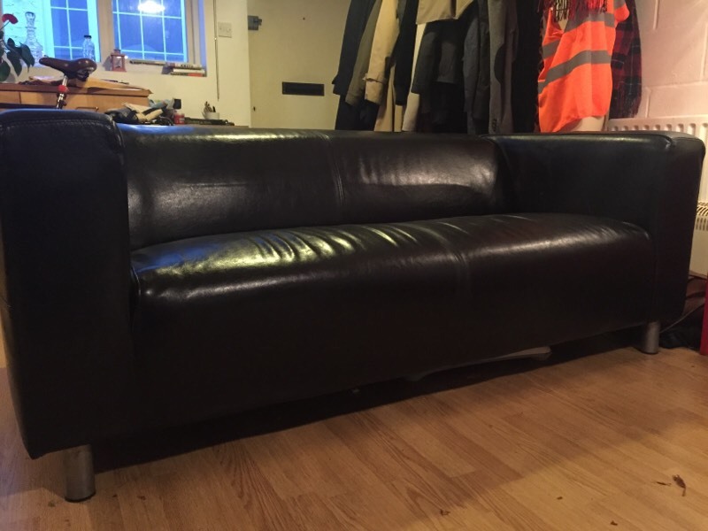 Klippan Ikea Black Leather Sofa (Stoke Newington) in Stoke Newington