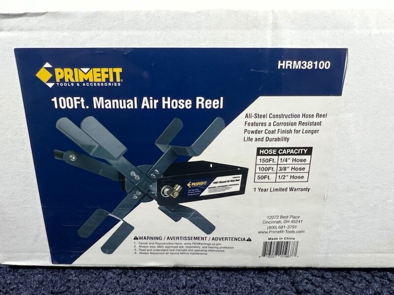 Primefit Manual Air Hose Reel With 100ft Capacity Of 3/8" Air Hose HRM38100