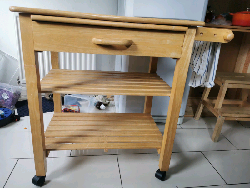 Butchers block kitchen unit on wheels portable kitchen trolley wooden