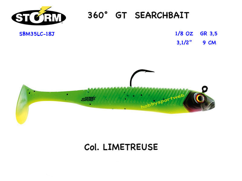 STORM 360° SEARCHBAIT 3-1/2'' LIMETREUSE SBM35LC-18J ESCA SILICONE 3,5 GR