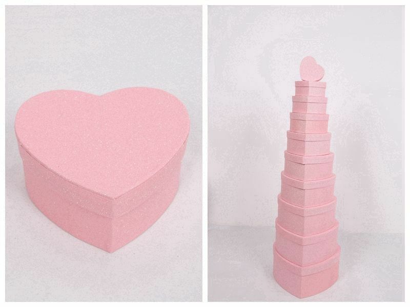 Set 10 Pezzi Scatole Box Per Regali Varie Misure Matrioska Forma Cuore Rosa bal