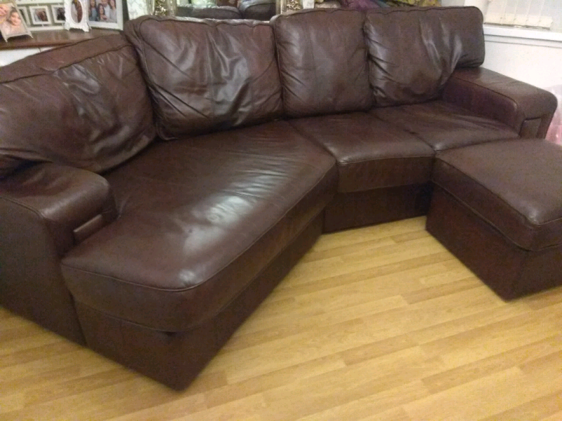 Dark Chocolate Brown Real Leather Large Corner L Shape ...