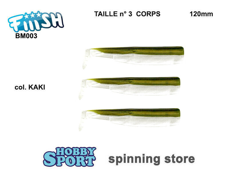 BLACK MINNOW FIIISH SIZE 3BM 003  KAKI   3 CORPI RICAMBIO 120 mm SPINNING