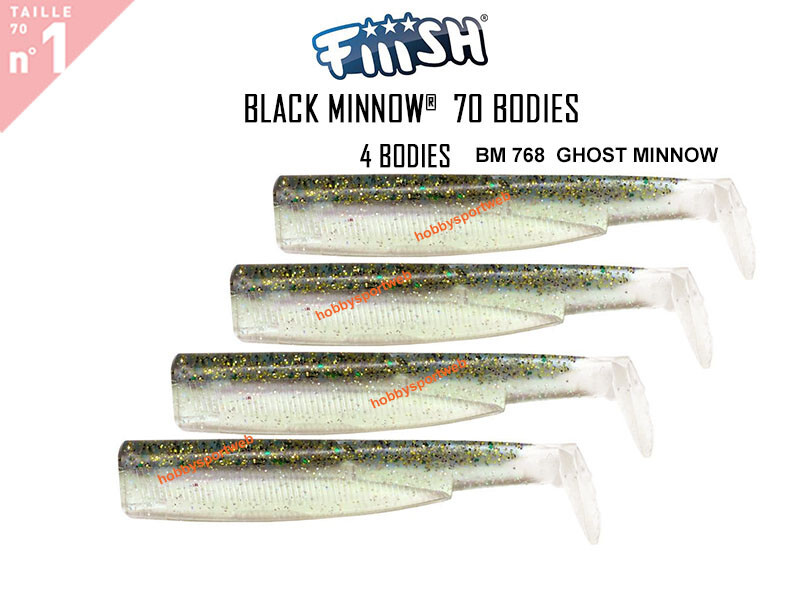 BLACK MINNOW FIIISH SIZE 1BM 768 GHOST MINNOW 4 CORPS RICAMBIO 70 MM SPINNIING