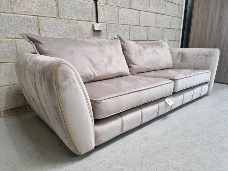 Sofology Gabrielle Art Deco Plush Pebble Velvet Large 4 Seater Sofa