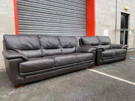 Brown Leather 2 and 3 Seater Sofas 
