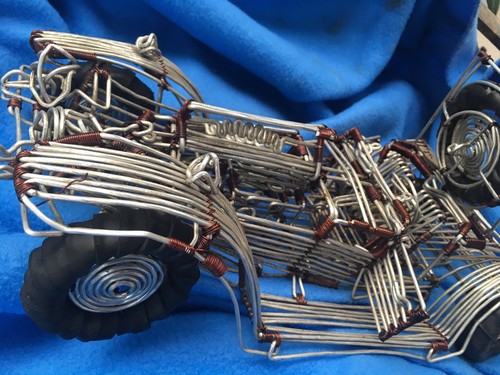 Old Folk Art Metal Wire Handmade Car Auto Model Toy Detail Doors Rubber Tires