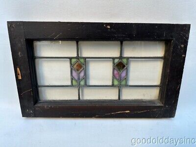 Antique Stained Leaded Glass Transom Window 22" by 13" Circa 1925