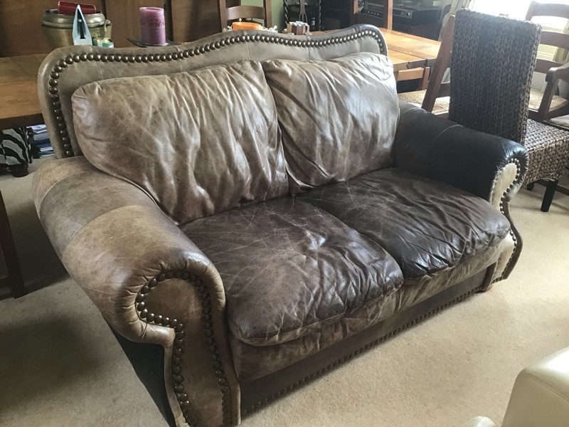 Large Brown Leather Studded Sofa Settee Vintage Indian Style 2