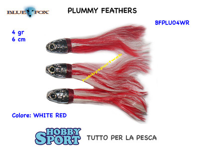 PLUMMY FEATHERS 3 TESTINE PIOMBATE TRAINA 4 gr -  BIANCO ROSSO 6 cm PESCA MARE