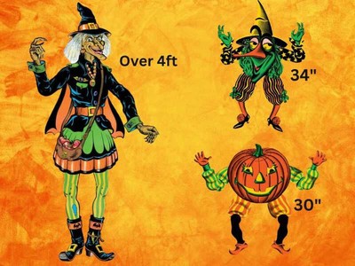 Vintage Halloween Witch Goblin Pumpkin Jointed Cutouts Party Wall Hanging Props