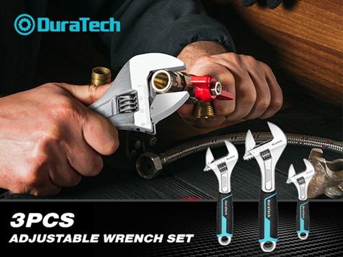 DURATECH 3PCS Adjustable Wrench Set Metric& SAE 6" 8" 10" Wrench Wide Jaw Wrench