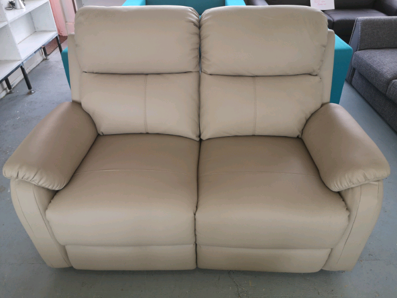 Light grey leather 2 seater recliner sofa in East Kilbride, Glasgow