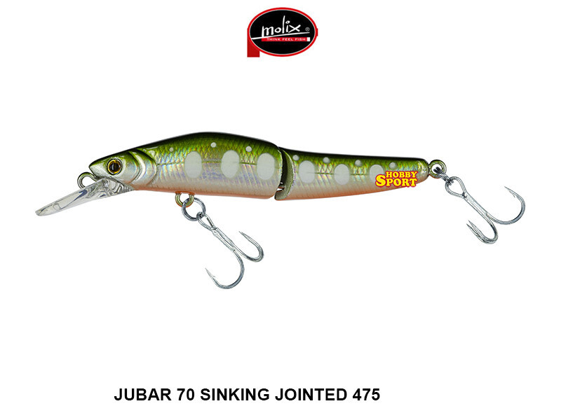 JUBAR 70 MOLIX SINKING SNODATO  COL.  475 GREEN ORANGE PAR  GR  5.5 CM 7   SPIN