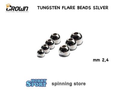 TUNGSTEN FLARE BEADS 2,4 MM SILVER PERLINE FORATE CROWN FLY FISHING PESCA MOSCA