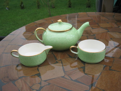 ROYAL WINTON STACKING TEA SET TEA POT/CUP/CREAMER mottled GREEN GRIMWADES