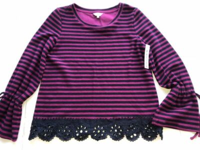 CROWN & IVY sweater size SMALL petite PS long sleeve purple & black NEW (Bf23