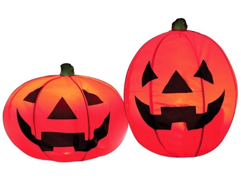 Lighted Pumpkins Set Of 2 Yard Prop Collapsible Foldable Jack O Lantern Orange
