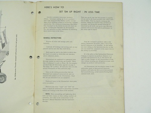 McCormick No 76 Harvester Thresher Setting Up Instructions International 1956