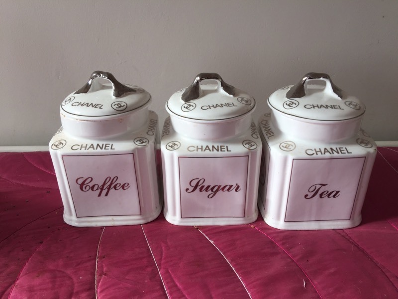 Chanel fine bone china tea set caddy set white silver in Ashington