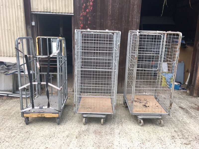 3 x LARGE METAL STORAGE CAGES ON CASTOR WHEELS Trolley warehouse