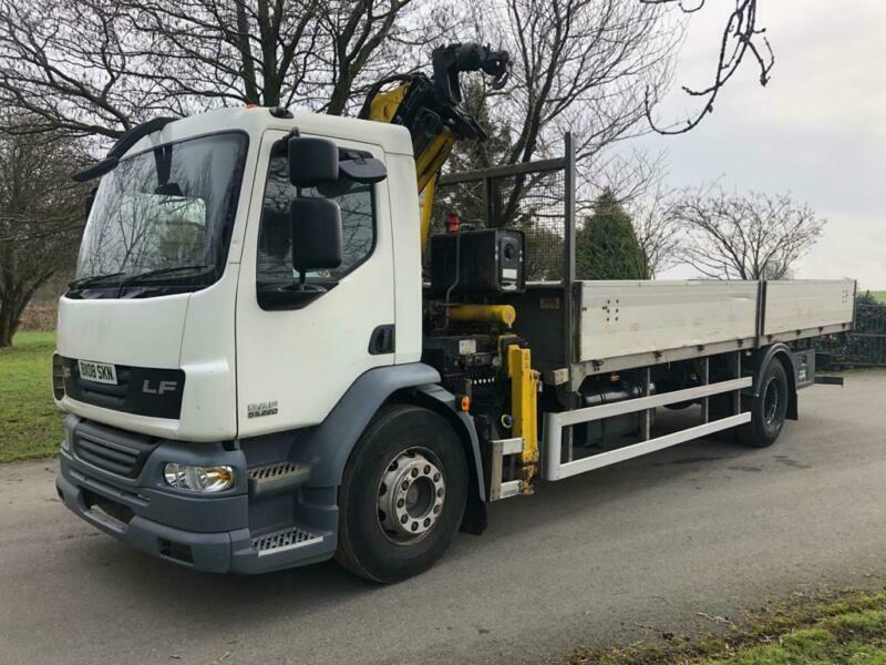 DAF FLATBED DROPSIDE TRUCK LF 18 TON WITH BEHIND CAB TEREX CRANE, 1