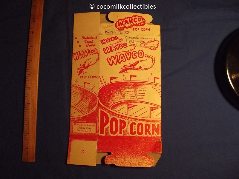 1950 Empty Popcorn Box Wavco Airplane Flying over Football Stadium Buffalo NY