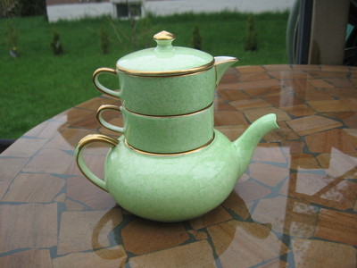 ROYAL WINTON STACKING TEA SET TEA POT/CUP/CREAMER mottled GREEN GRIMWADES
